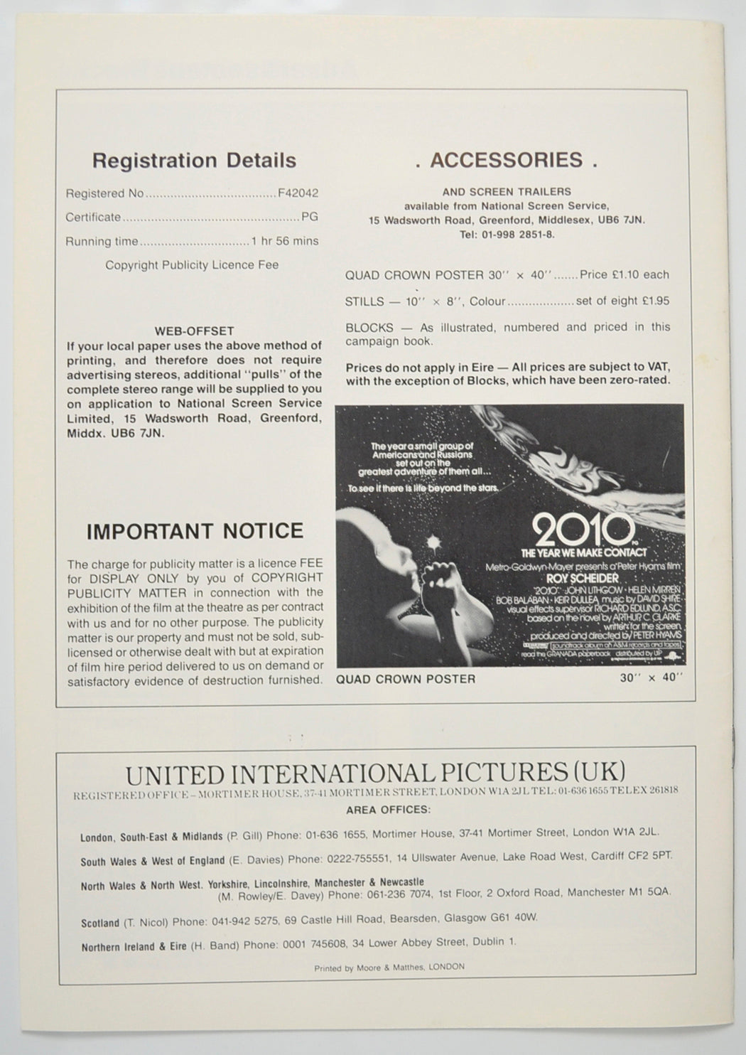 2010 : The Year We Make Contact Cinema Exhibitors Campaign Pressbook - BACK