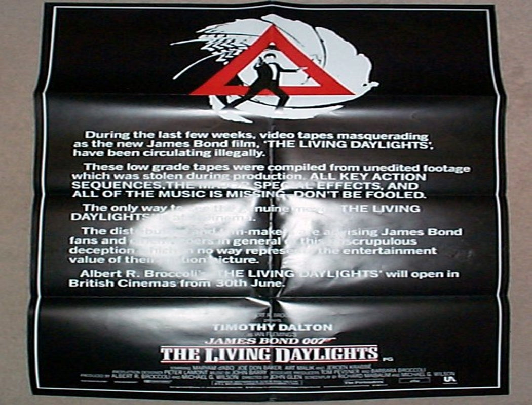 007 : The Living Daylights (James Bond) PIRACY WARNING POSTER Original Double Crown Poster - Movie Poster