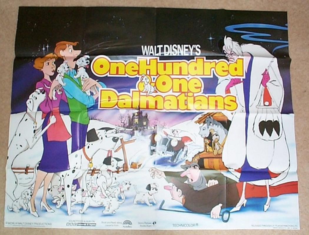 101 Dalmations (a.k.a. One Hundred And One Dalmatians) (1985 re-release) Original British Quad Poster - Movie Poster