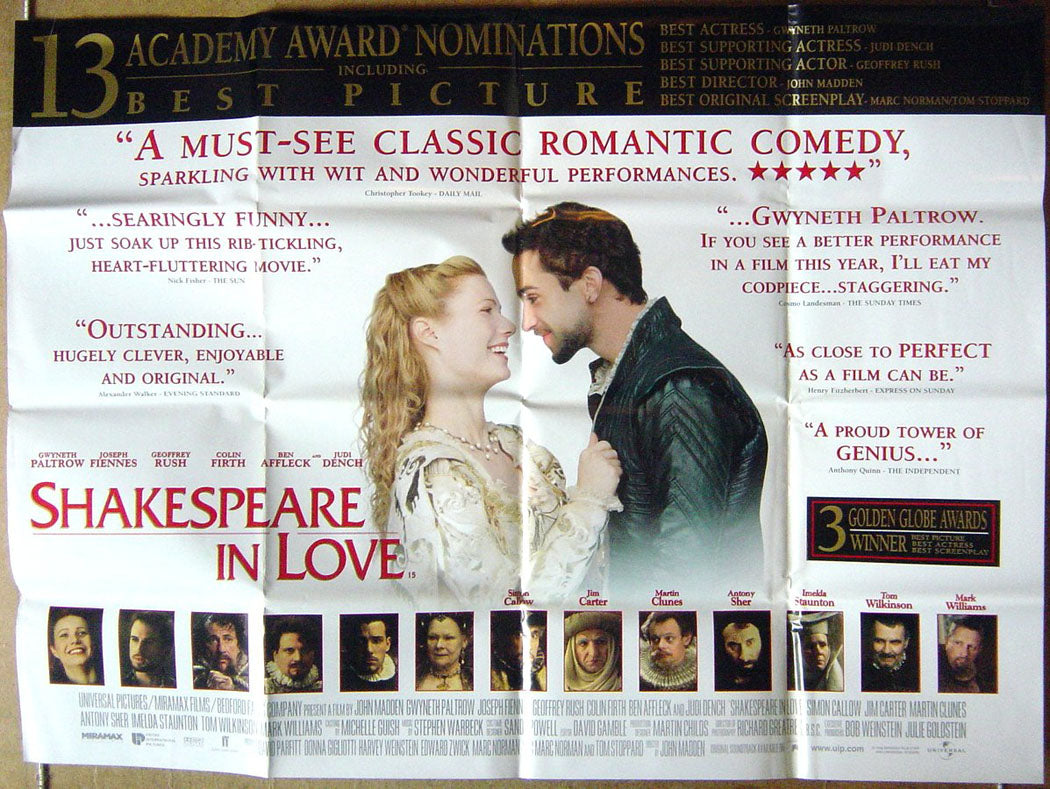 Shakespeare In Love (Oscar Nominations Version) Original Quad Movie Poster