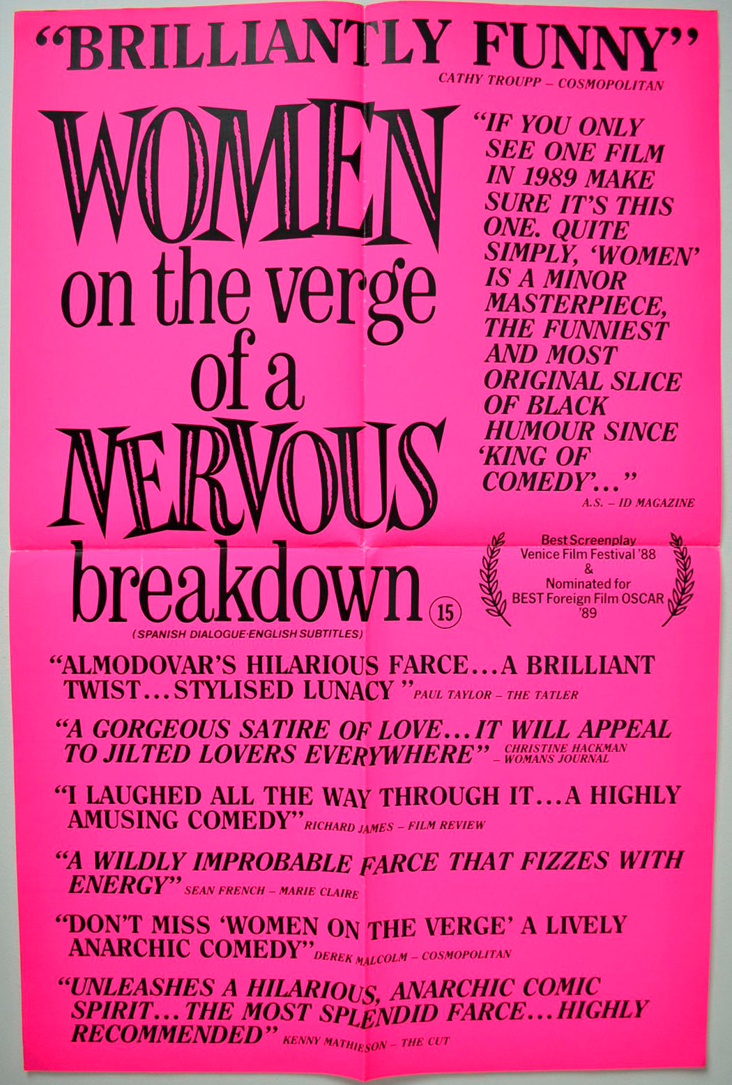 Women On The Verge Of A Nervous Breakdown (a.k.a. MUJERES AL BORDE DE UN ATAQUE DE NERVIOS) Original Double Crown Poster - Movie Poster