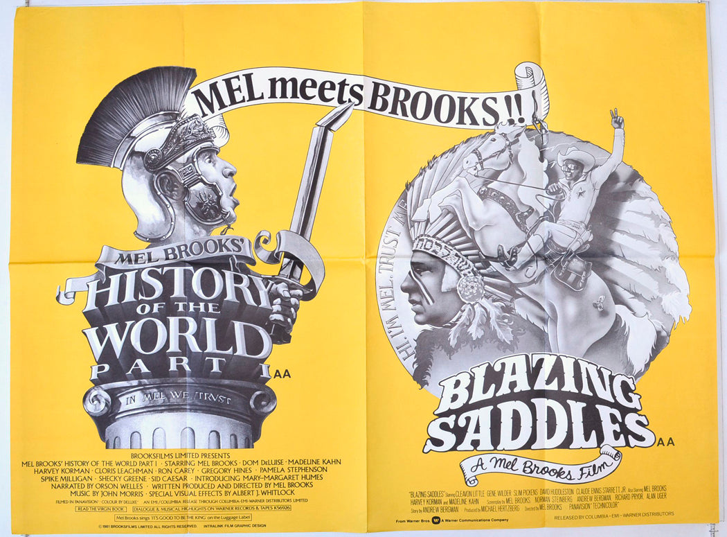 History Of The World Part 1 / Blazing Saddles (Double Bill) Original British Quad Poster - Movie Poster