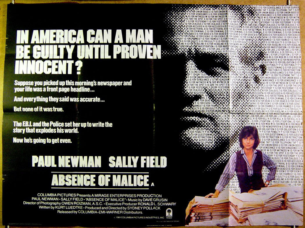 Absence Of Malice Original Quad Movie Poster