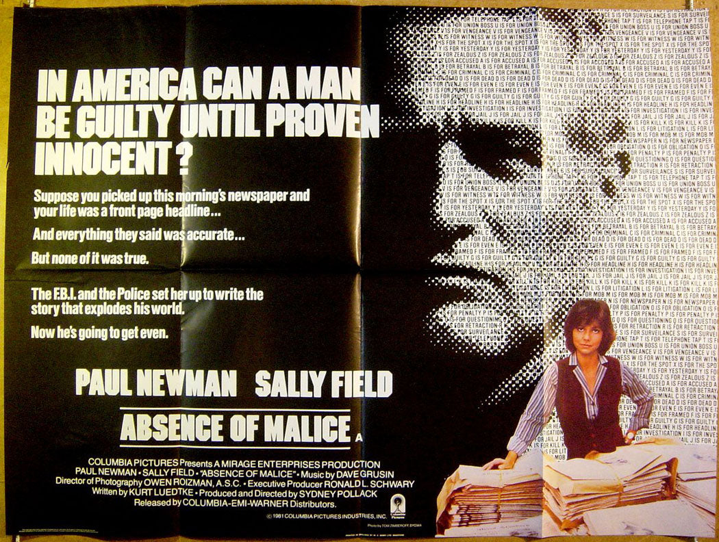 Absence Of Malice Original Quad Movie Poster