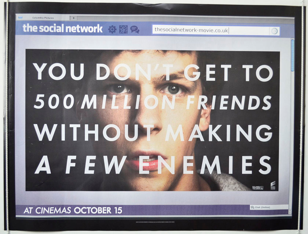 The Social Network (Teaser / Advance Version) Original British Quad Poster - Movie Poster