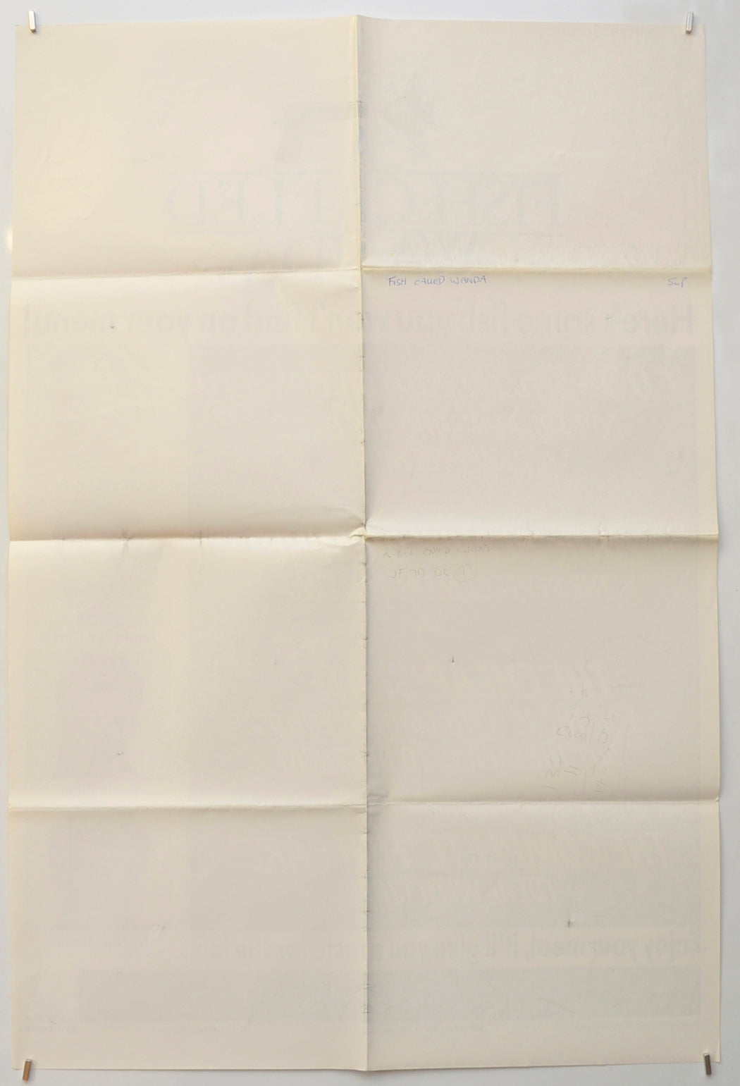 A FISH CALLED WANDA (Back) Cinema Double Crown Movie Poster