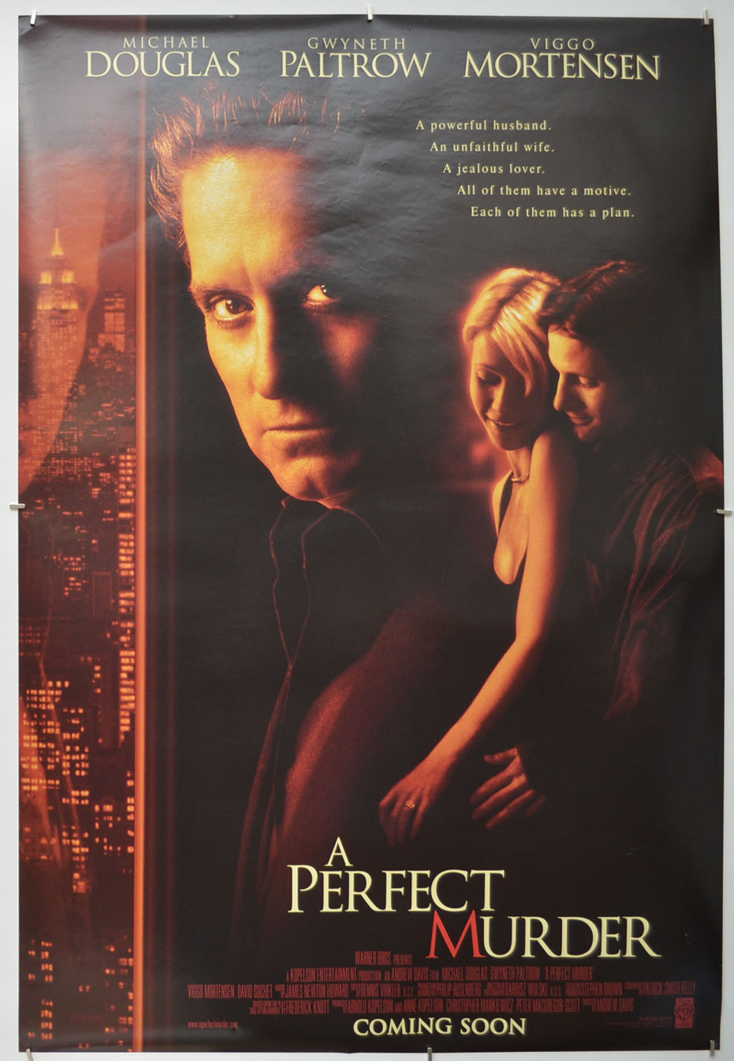 A Perfect Murder (Teaser / Advance Version) Original One Sheet Poster - Film Poster - Movie Poster