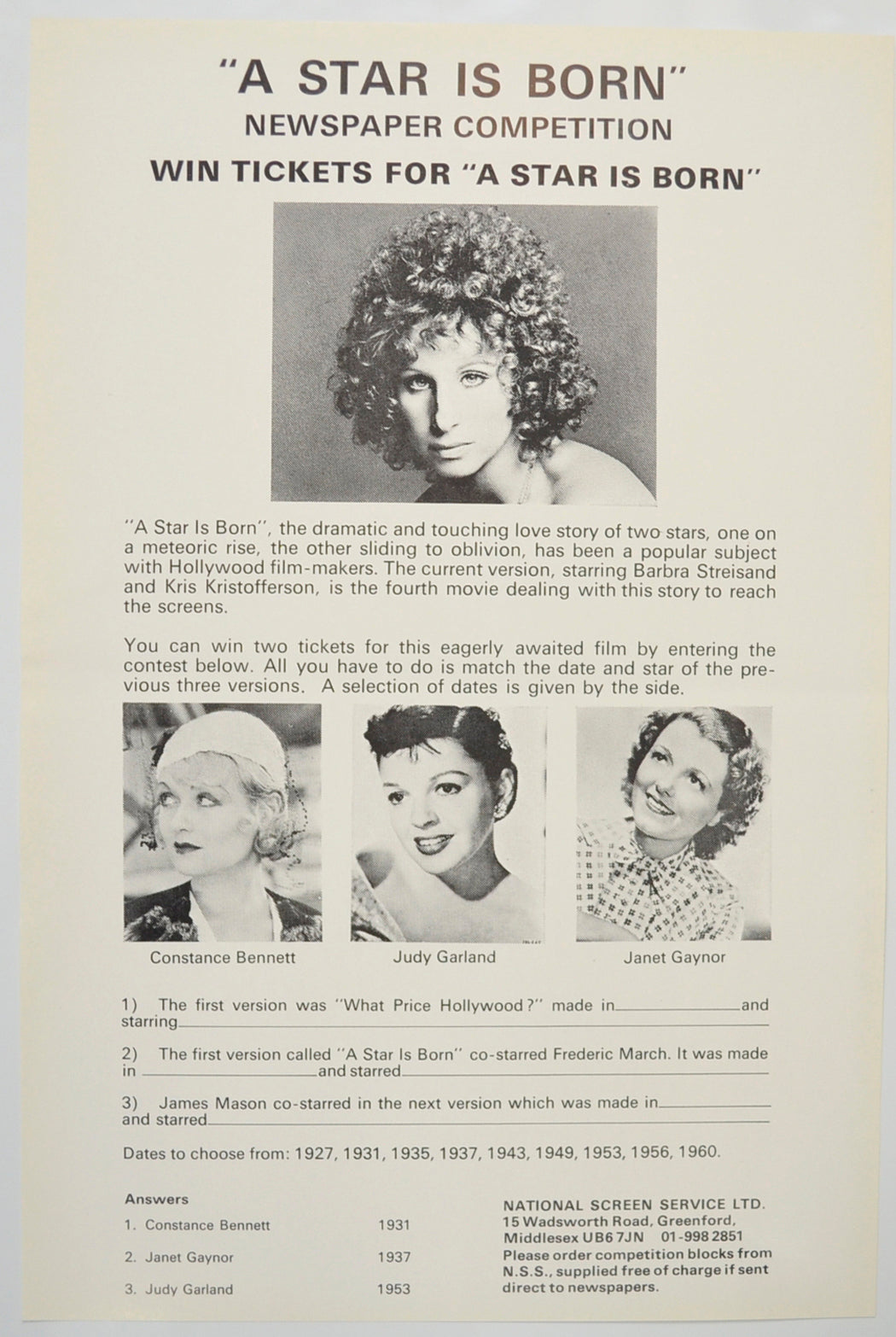 A STAR IS BORN Cinema Exhibitors Campaign Pressbook - SYNOPSIS