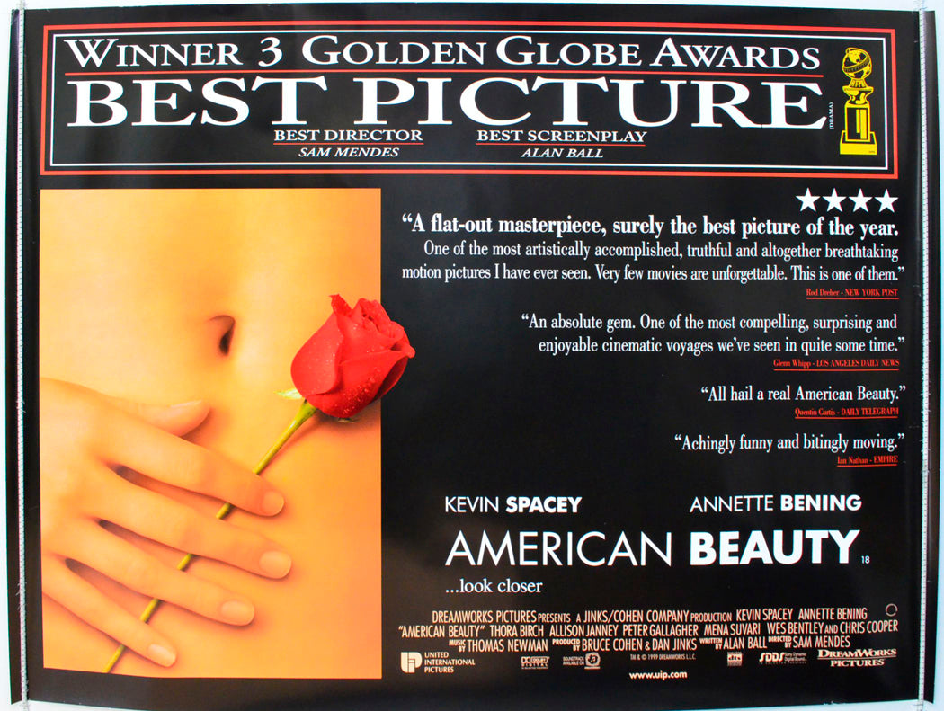 American Beauty (Golden Globes Winner Version) Original British Quad Poster - Film Poster - Movie Poster