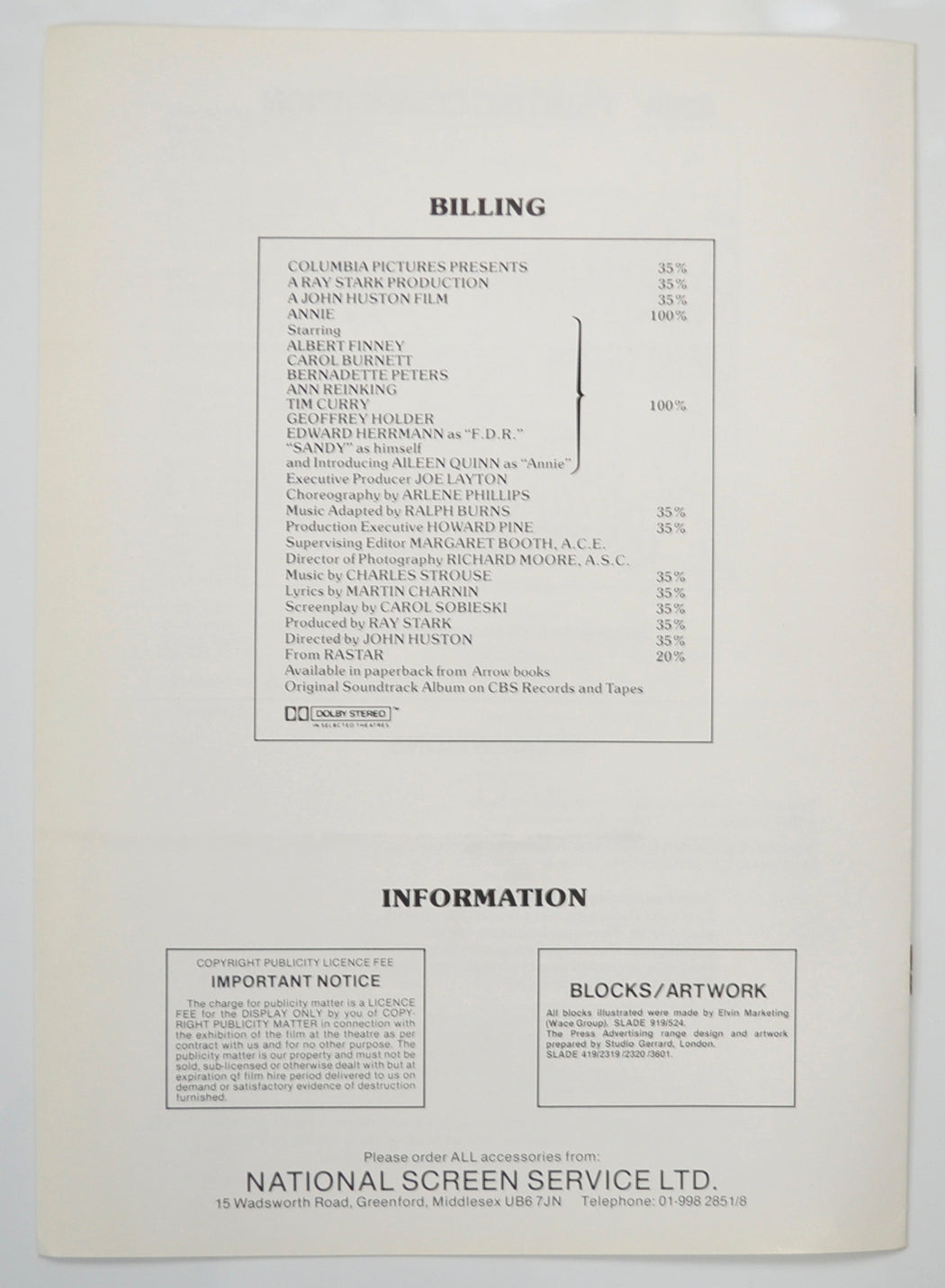 ANNIE Cinema Exhibitors Campaign Pressbook - BACK