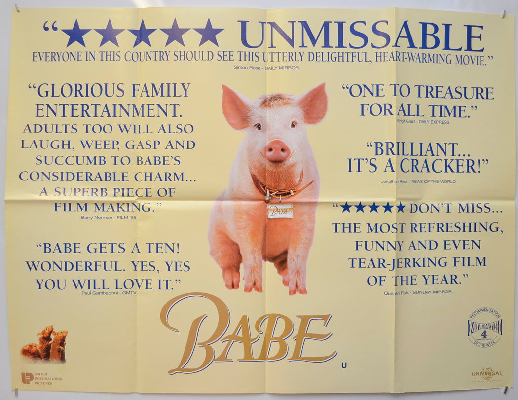 Babe (Reviews Version) Original Quad Poster - Film Poster - Movie Poster