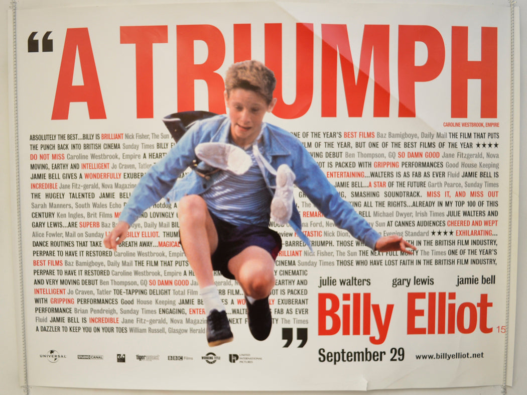 Billy Elliot (Reviews Version) Original Quad Poster - Film Poster - Movie Poster