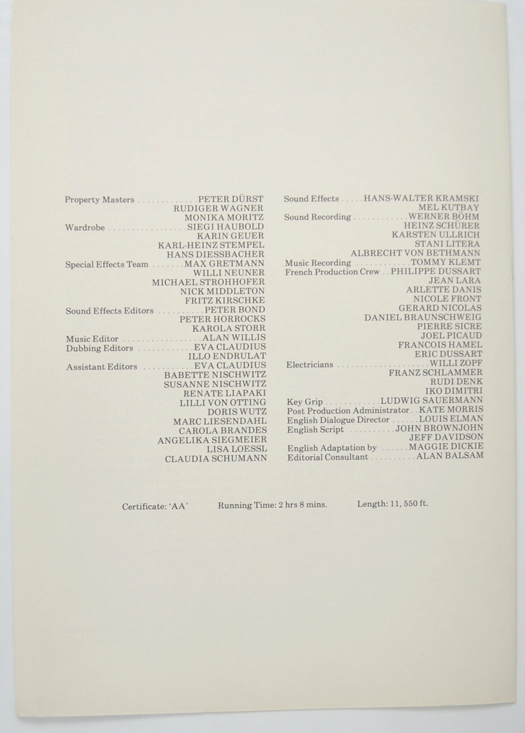 THE BOAT Cinema Exhibitors Press Synopsis Credits Booklet - BACK