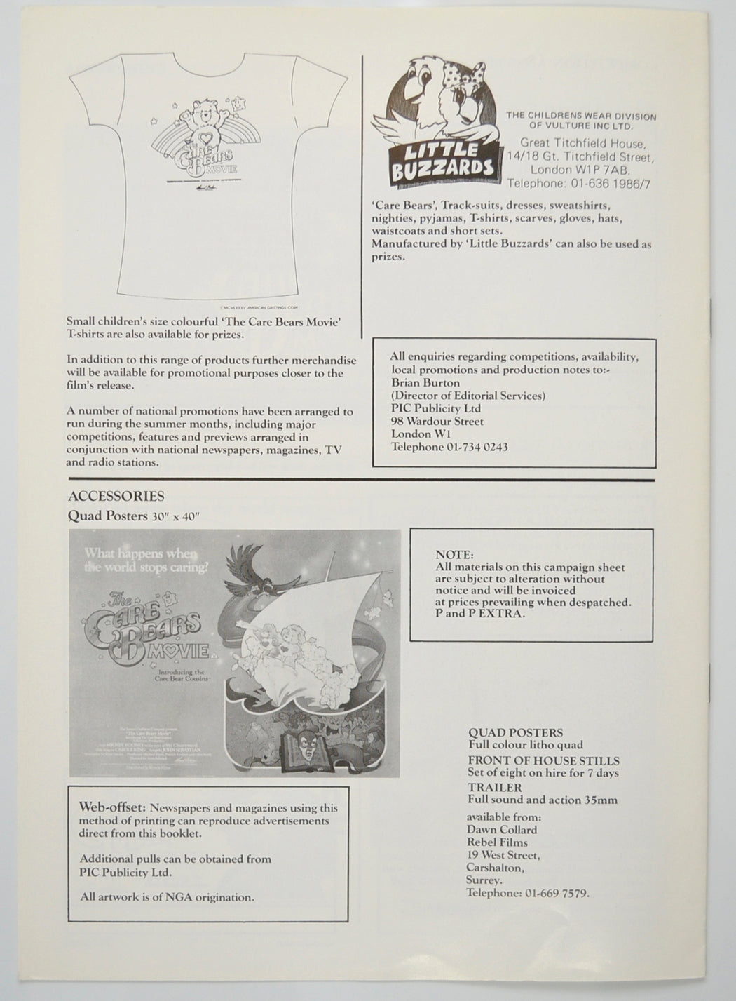 THE CARE BEARS MOVIE Cinema Exhibitors Campaign Pressbook - BACK