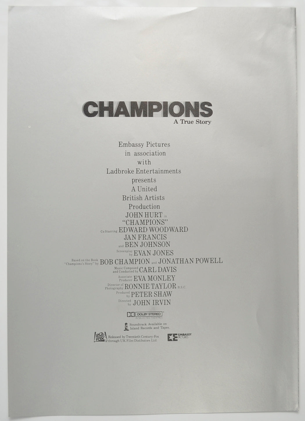 CHAMPIONS Cinema Exhibitors Press Synopsis Credits Booklet - BACK