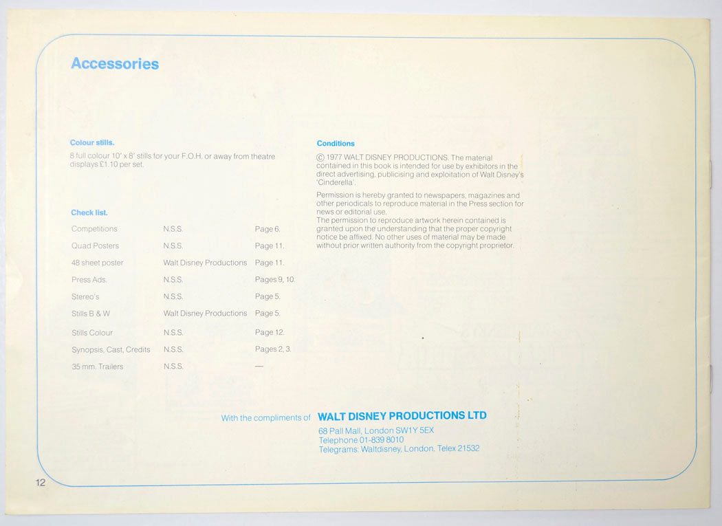 CINDERELLA Cinema Exhibitors Campaign Press Book - BACK