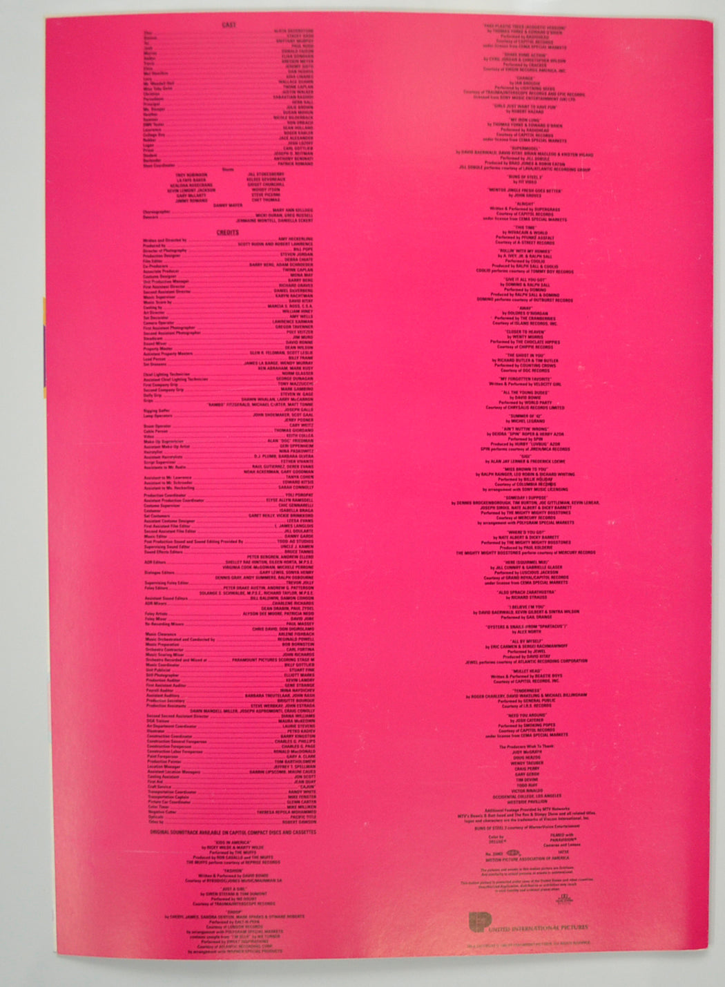 CLUELESS Cinema Exhibitors Press Synopsis Credits Booklet - BACK