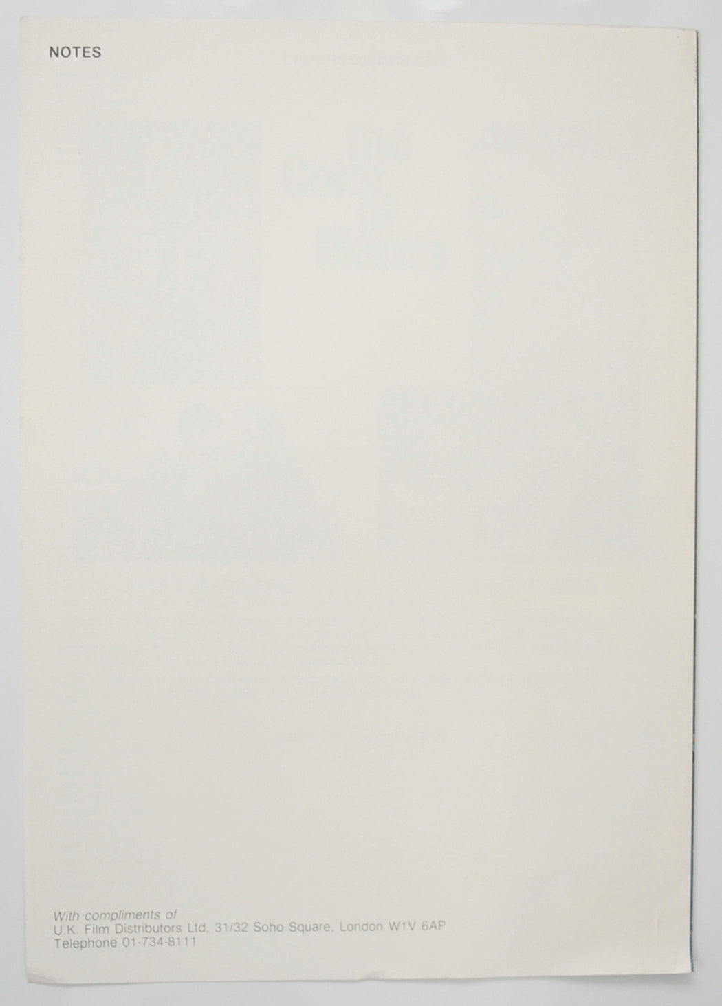 THE COLOR OF MONEY Cinema Exhibitors Press Synopsis Credits Booklet - BACK