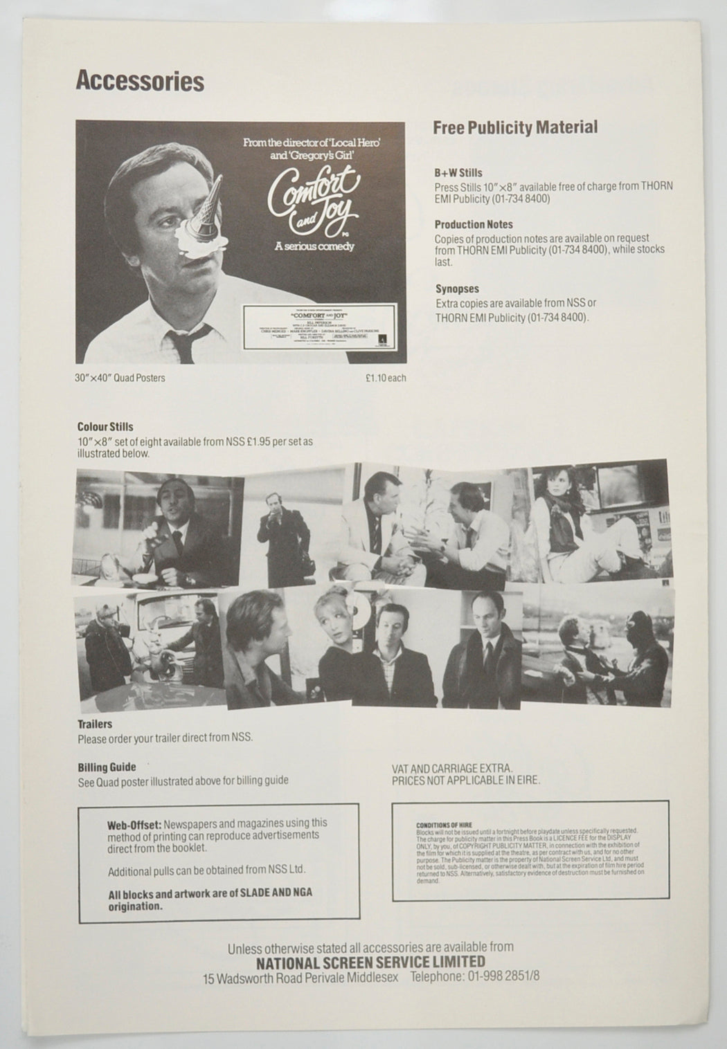 COMFORT AND JOY Cinema Exhibitors Campaign Pressbook - BACK