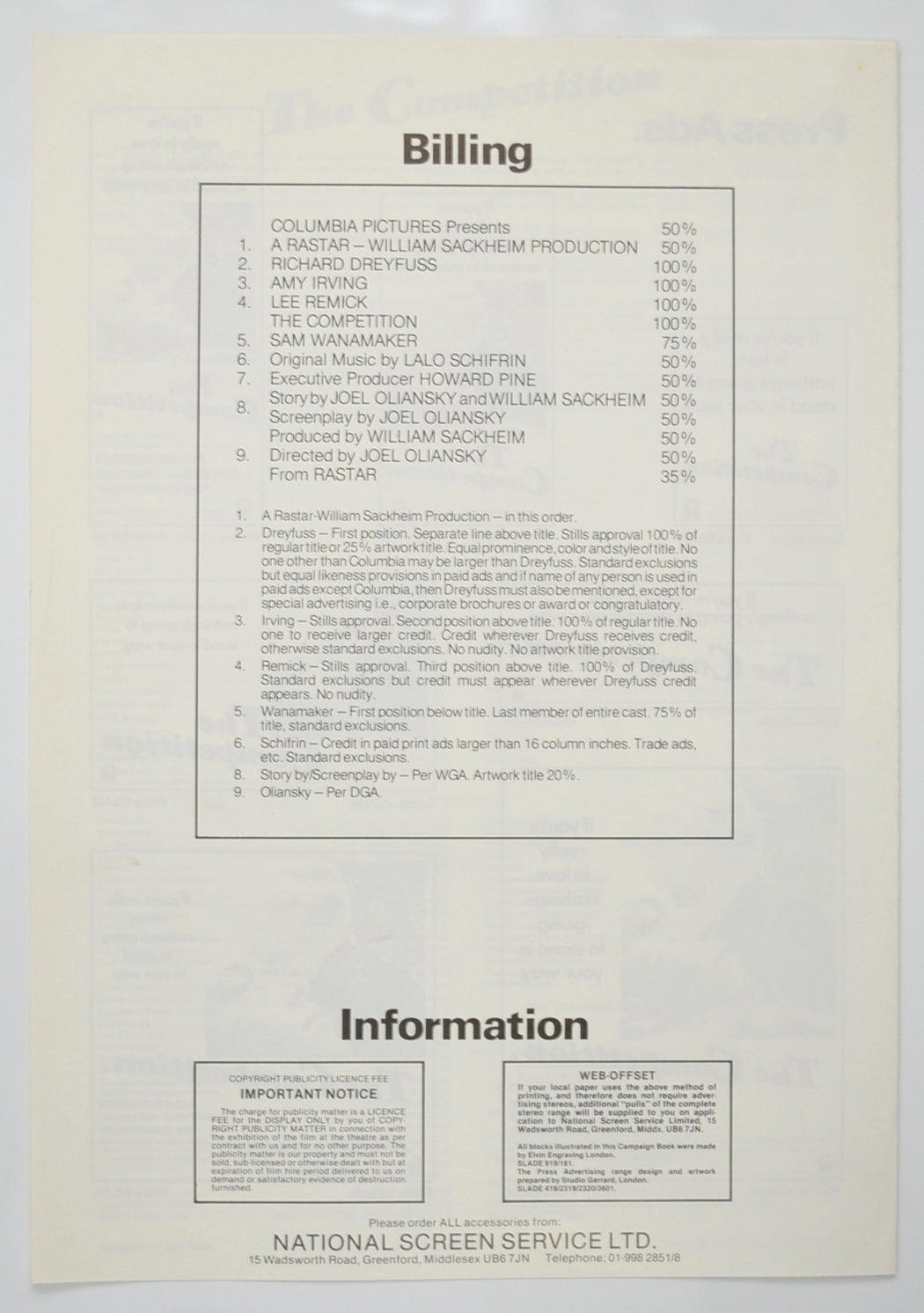 THE COMPETITION Cinema Exhibitors Campaign Pressbook - BACK