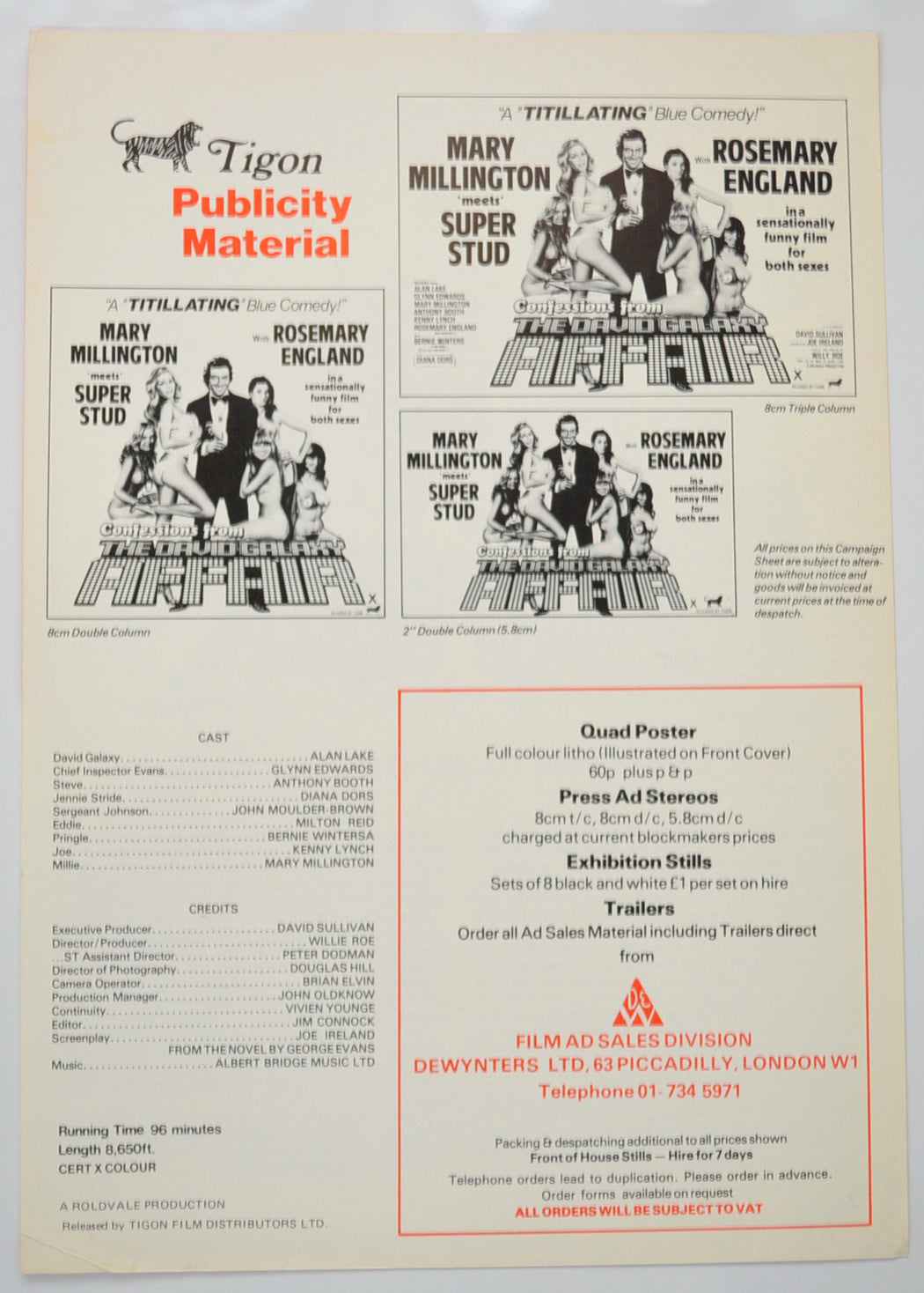 CONFESSIONS FROM THE DAVID GALAXY AFFAIR Cinema Exhibitors Campaign Pressbook - BACK