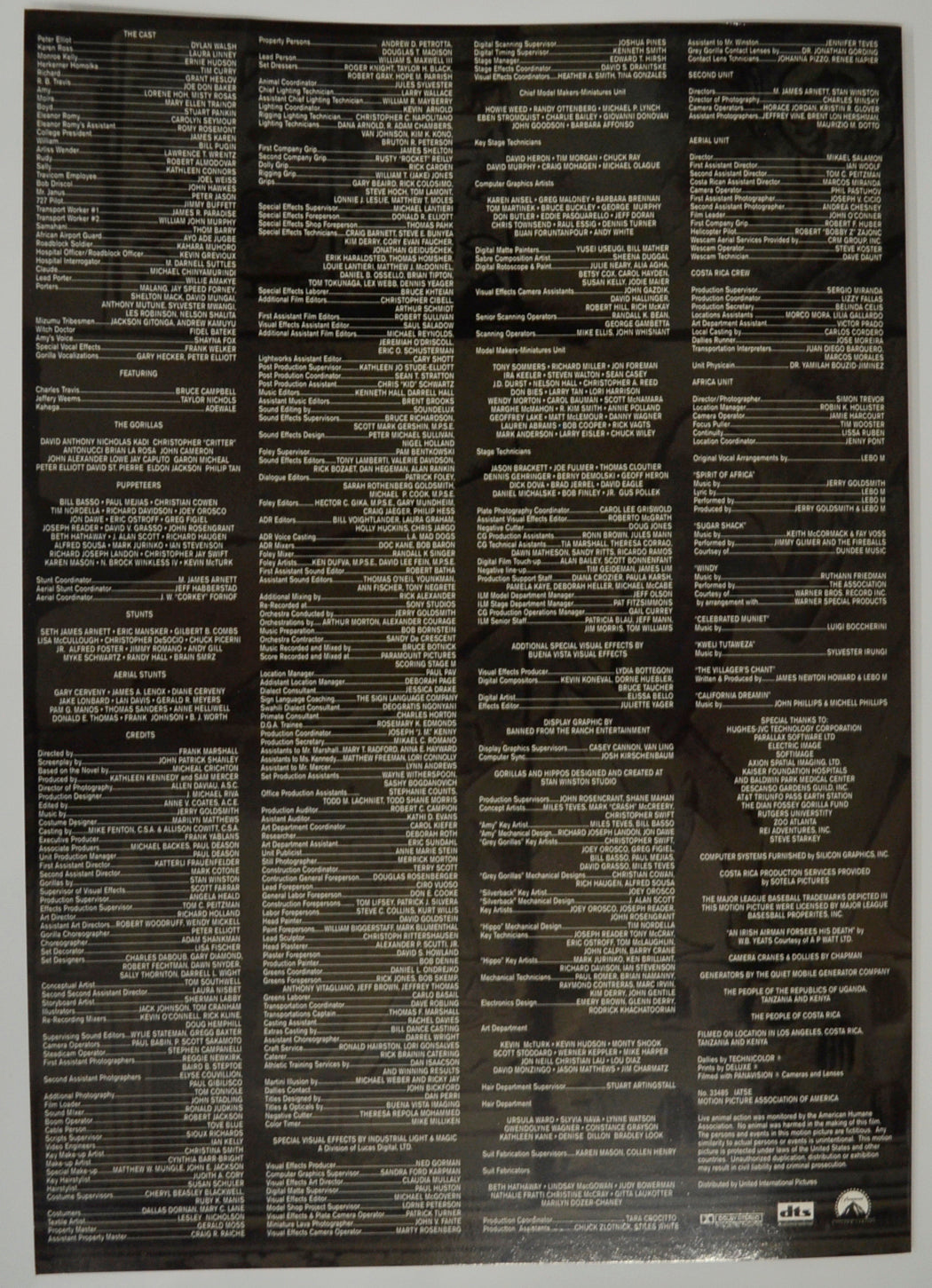 CONGO Cinema Exhibitors Press Synopsis Credits Booklet - BACK