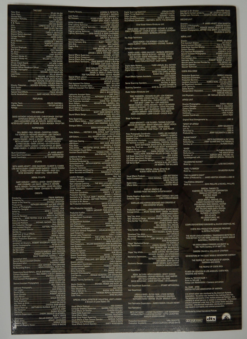 CONGO Cinema Exhibitors Press Synopsis Credits Booklet - BACK