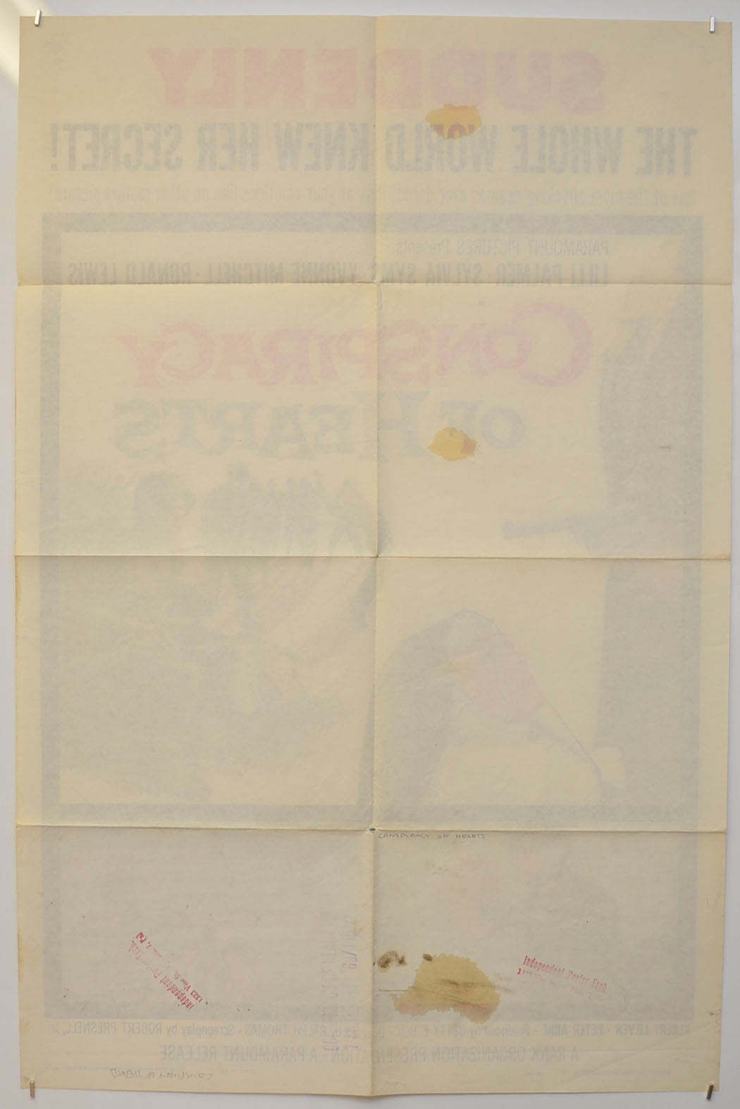 CONSPIRACY OF HEARTS (Back) Cinema One Sheet Movie Poster