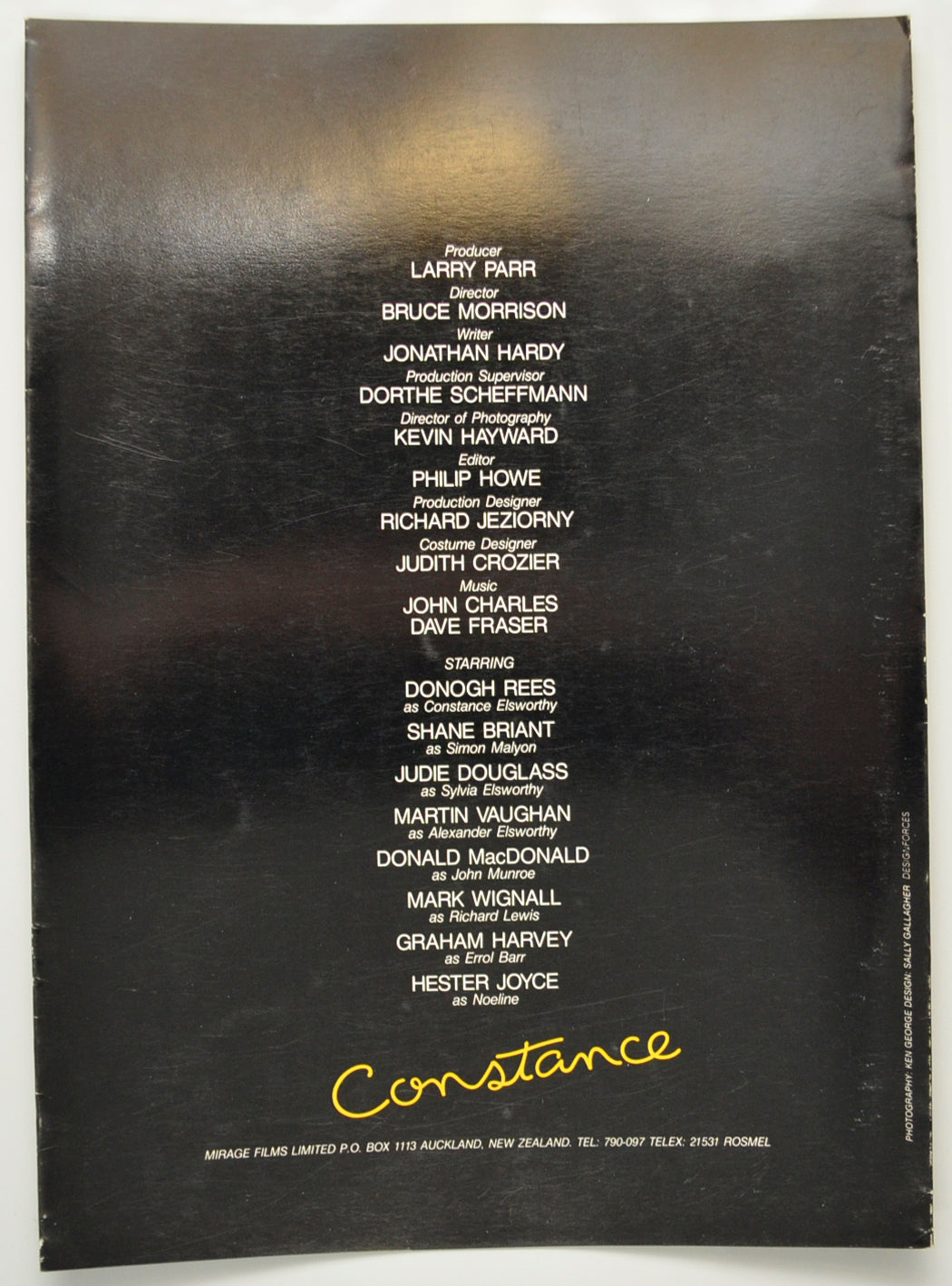 CONSTANCE Cinema Exhibitors Press Synopsis Credits Booklet - BACK