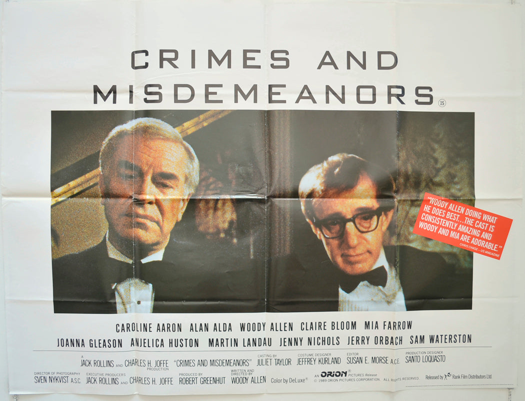 Crimes And Misdemeanors Original British Quad Poster - Film Poster - Movie Poster