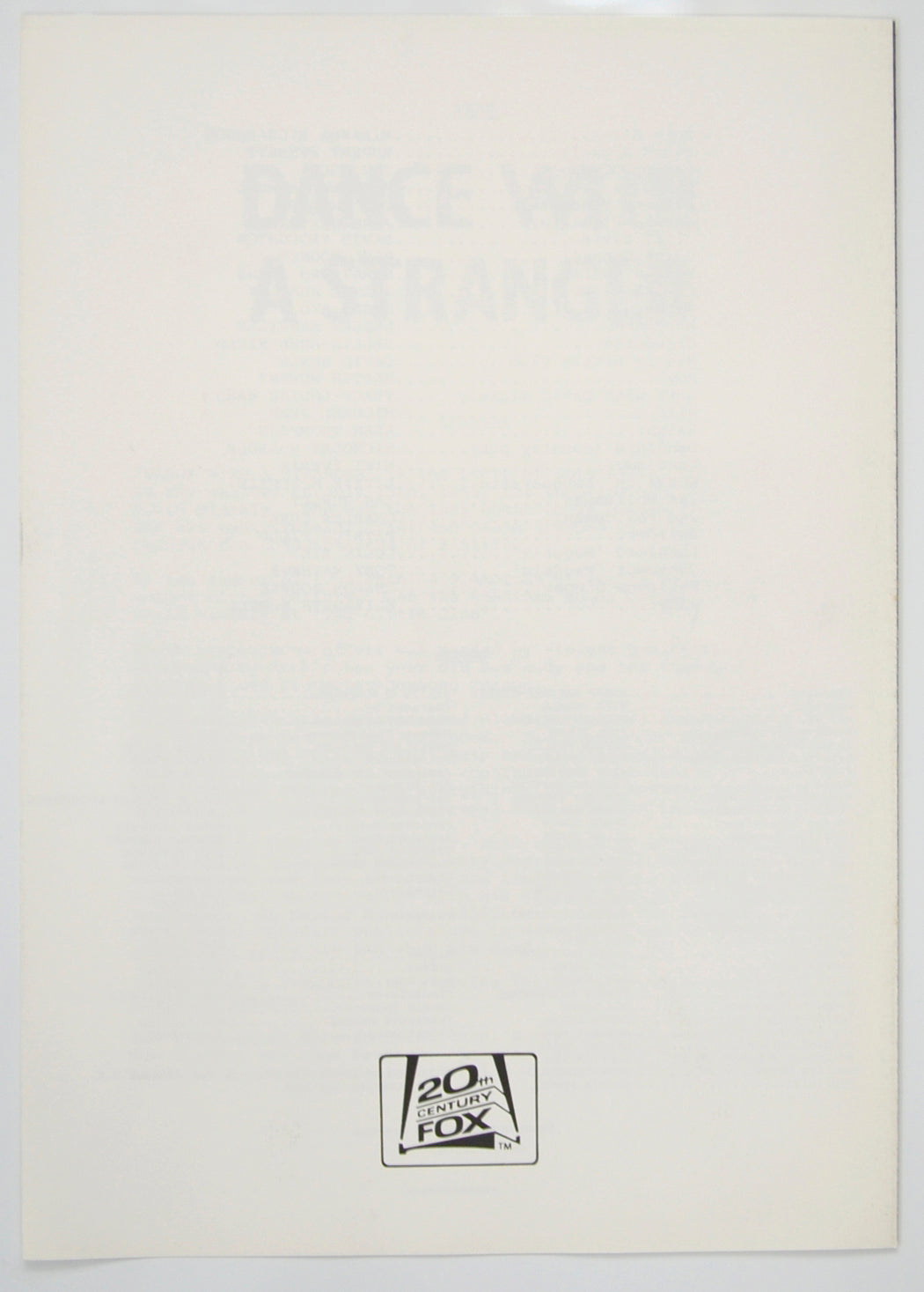 DANCE WITH A STRANGER Cinema Exhibitors Press Synopsis Credits Booklet - BACK