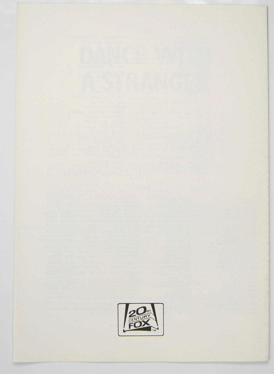 DANCE WITH A STRANGER Cinema Exhibitors Press Synopsis Credits Booklet - BACK
