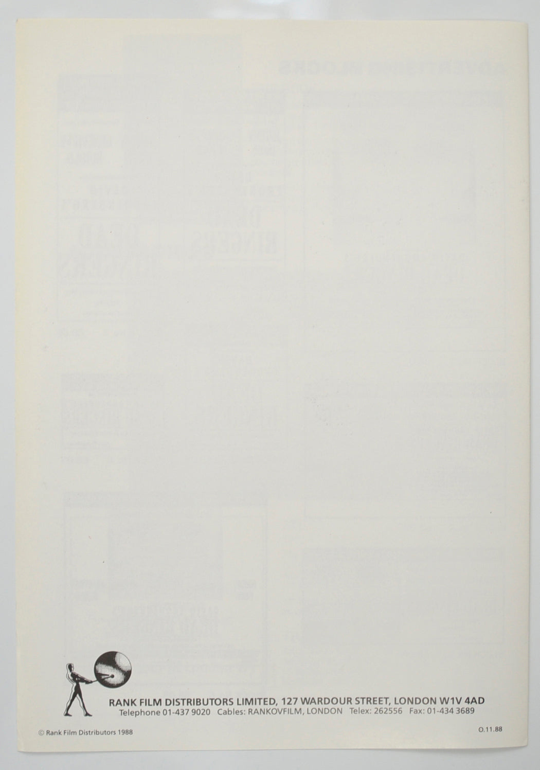 DEAD RINGERS Cinema Exhibitors Campaign Pressbook - BACK