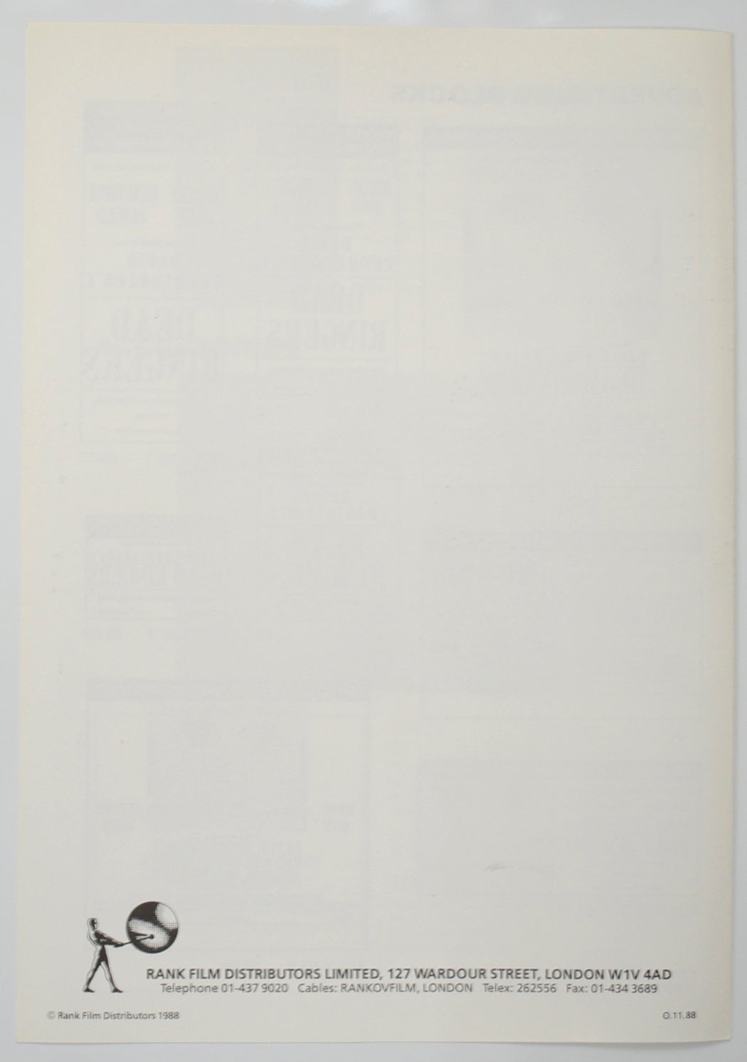 DEAD RINGERS Cinema Exhibitors Campaign Pressbook - BACK