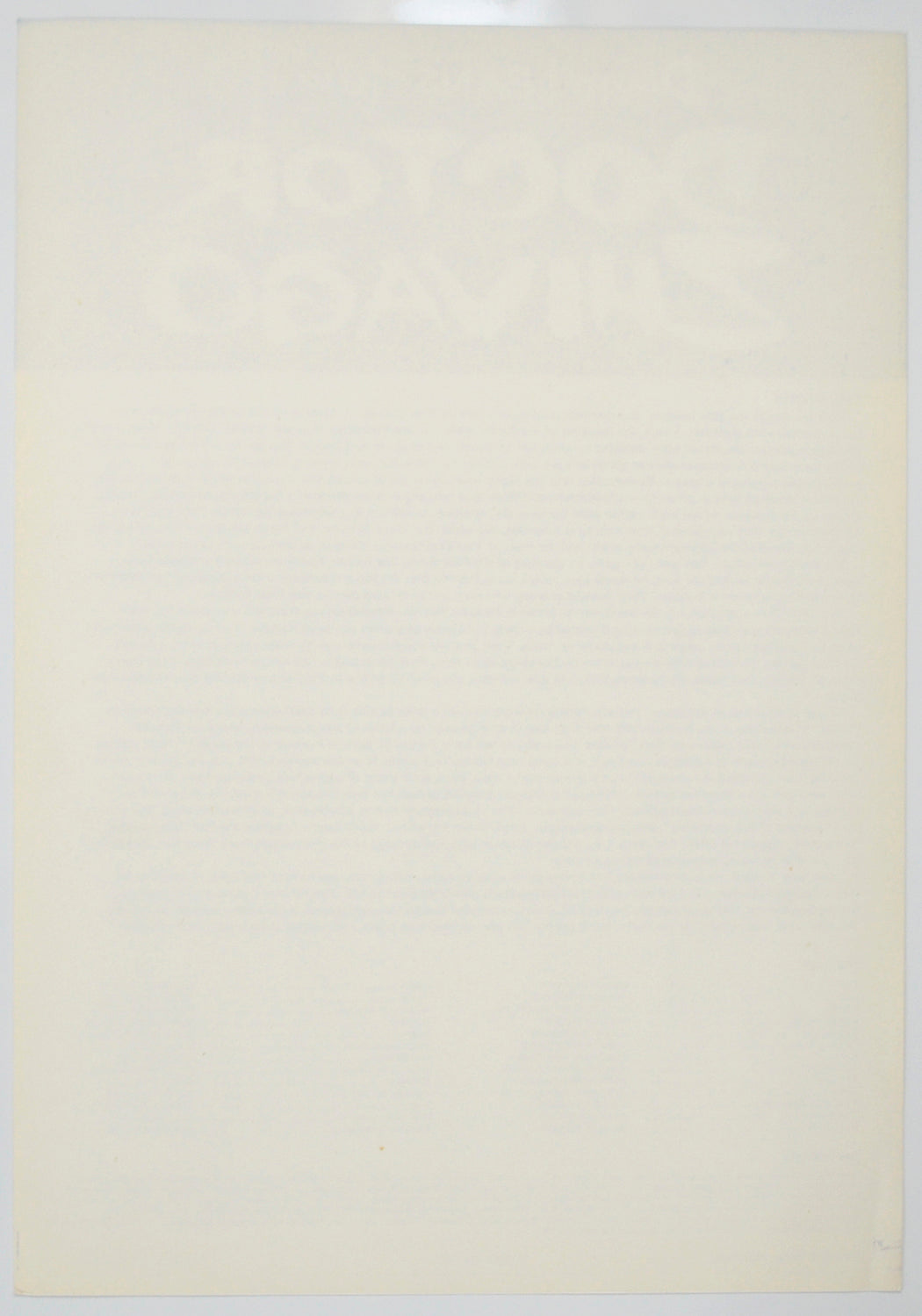 DOCTOR ZHIVAGO Cinema Exhibitors Press Synopsis Credits Booklet - BACK