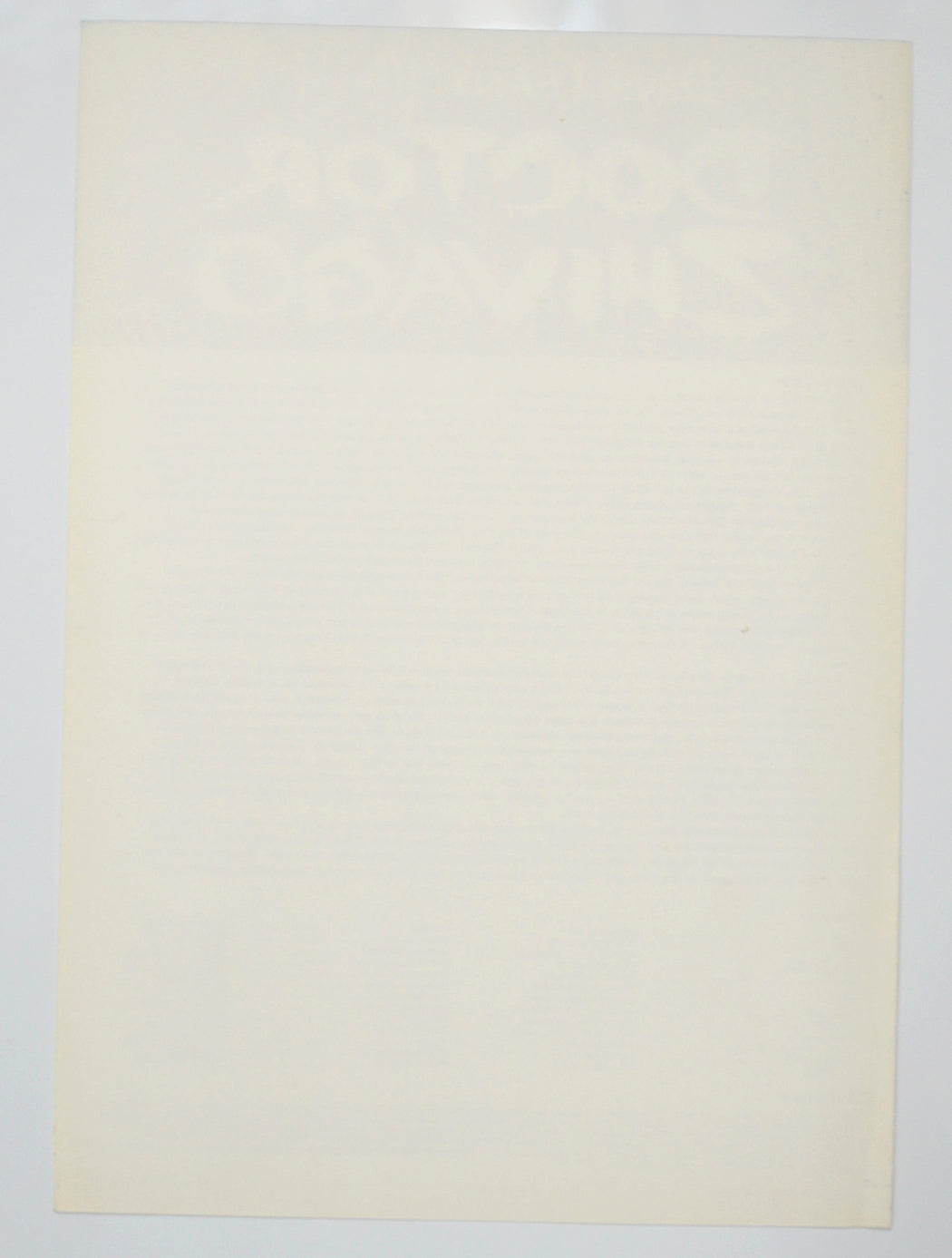 DOCTOR ZHIVAGO Cinema Exhibitors Press Synopsis Credits Booklet - BACK