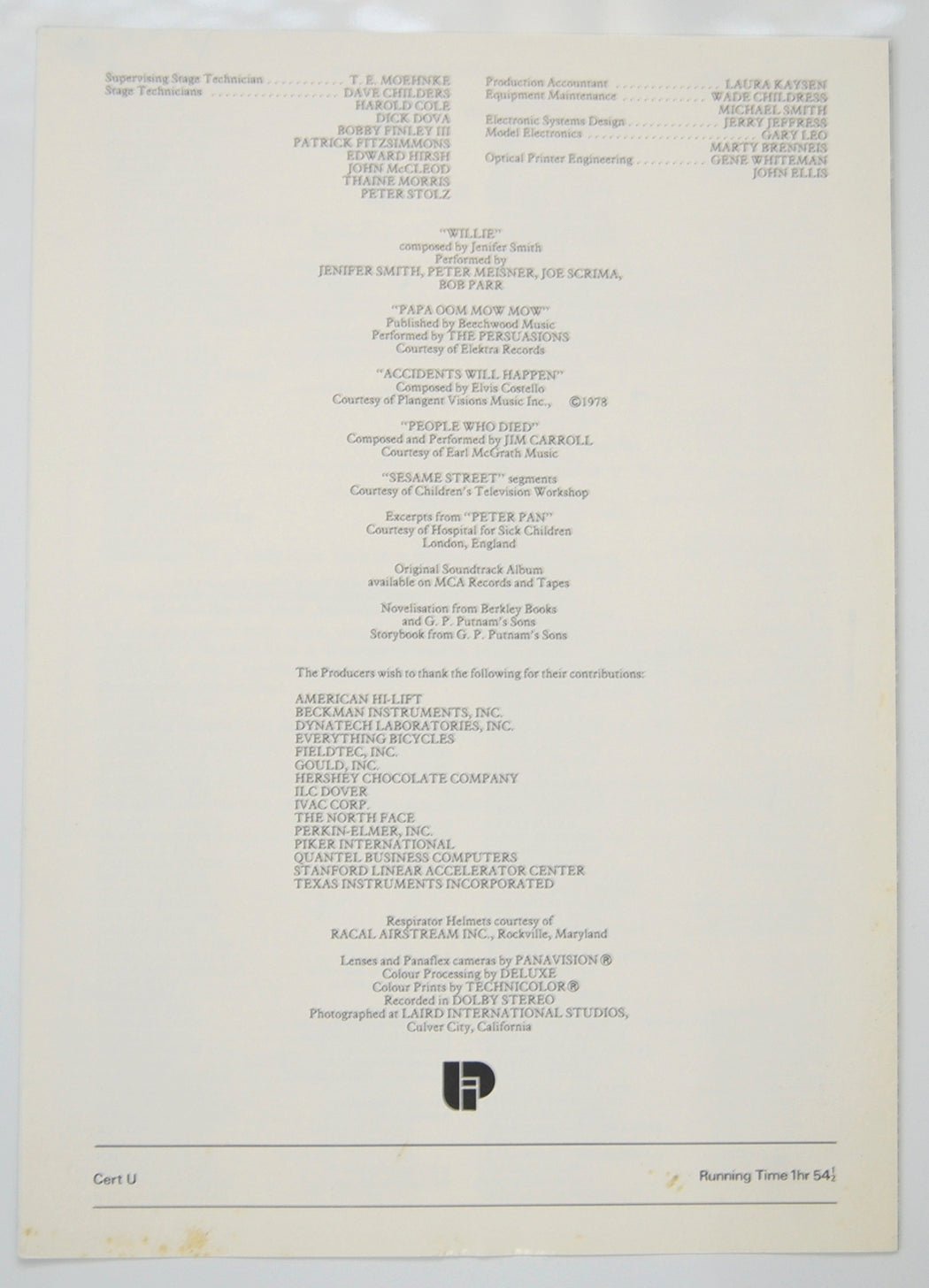 E.T. THE EXTRA TERRESTRIAL Cinema Exhibitors Press Synopsis Credits Booklet - BACK