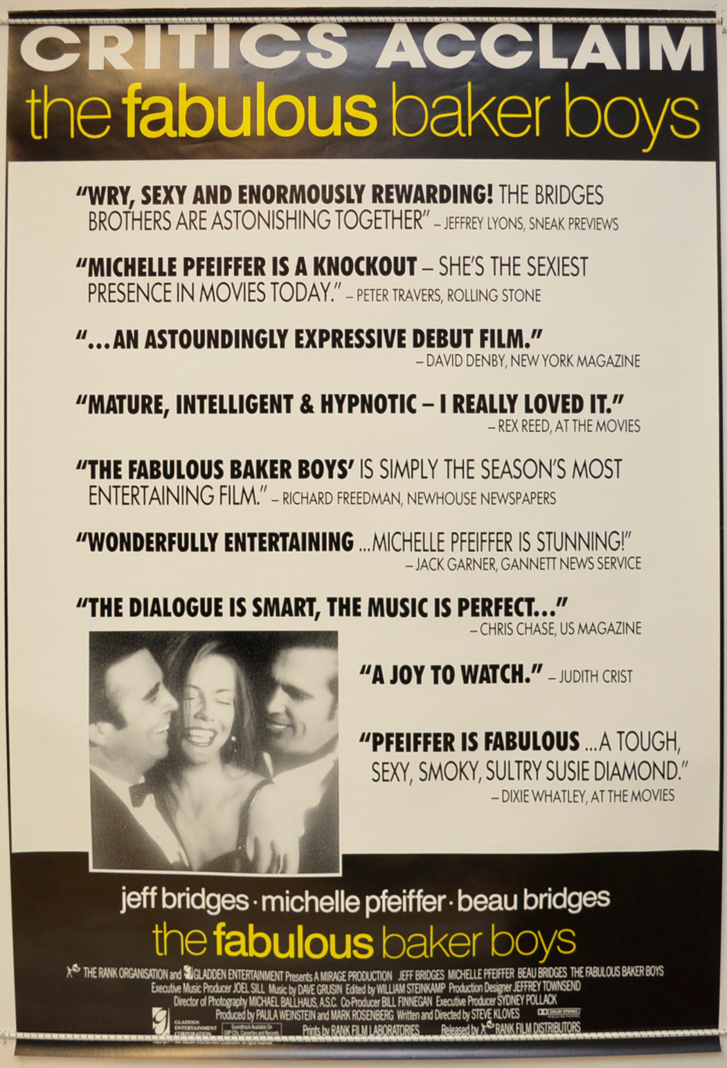 The Fabulous Baker Boys (Reviews Version) Original One Sheet Poster - Film Poster - Movie Poster