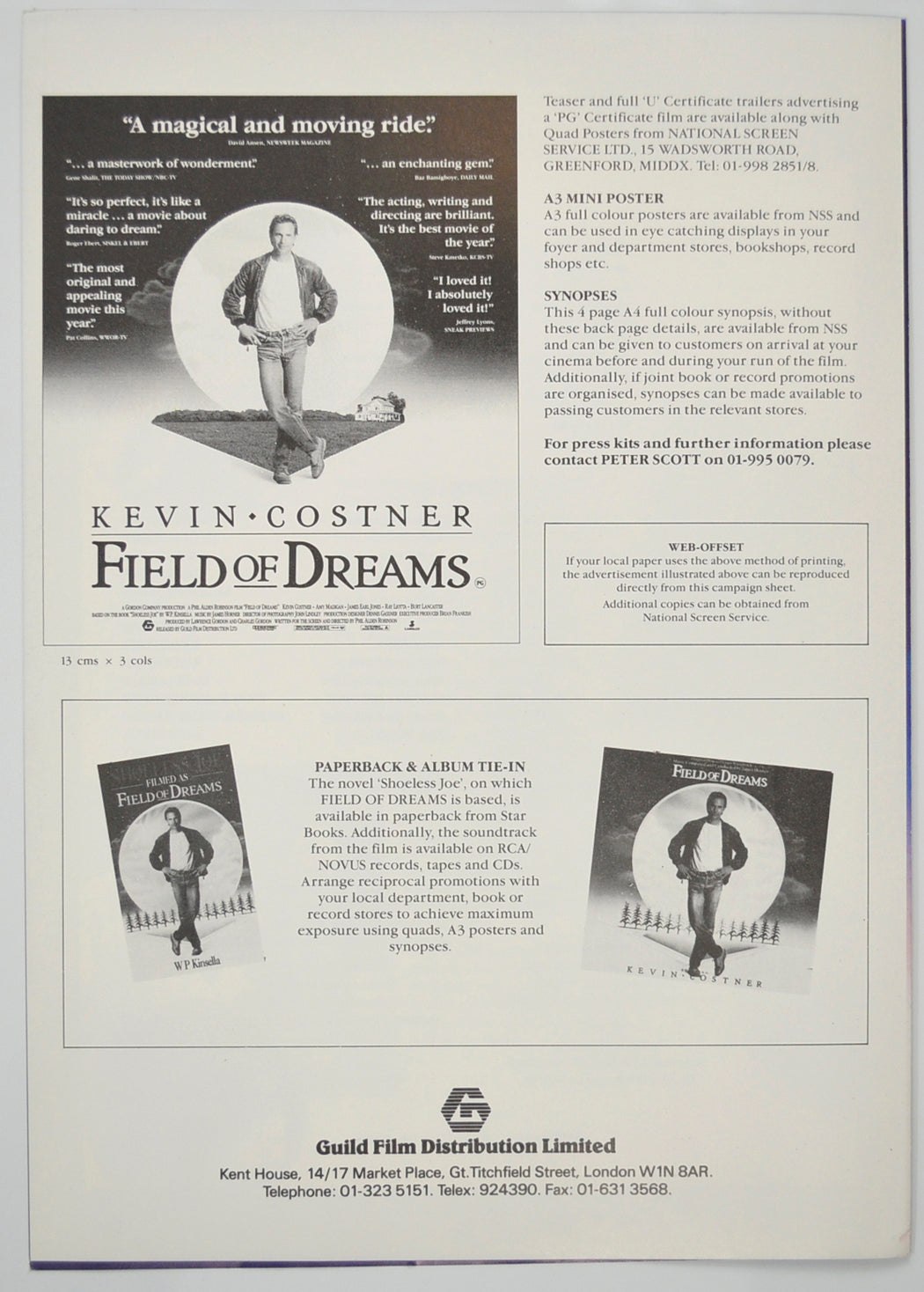 FIELD OF DREAMS Cinema Exhibitors Campaign Pressbook - BACK