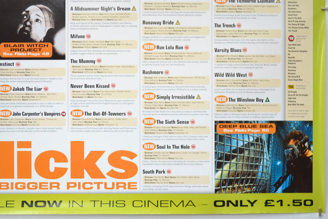 FLICKS NOVEMBER 1999 (Bottom Right) Cinema Quad Movie Poster