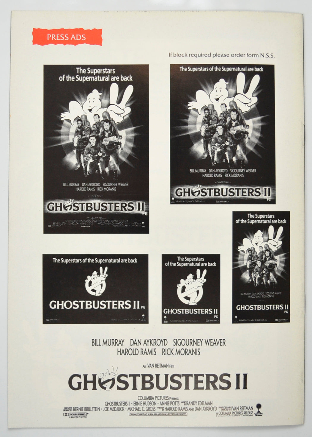 GHOSTBUSTERS II Cinema Exhibitors Campaign Pressbook - BACK