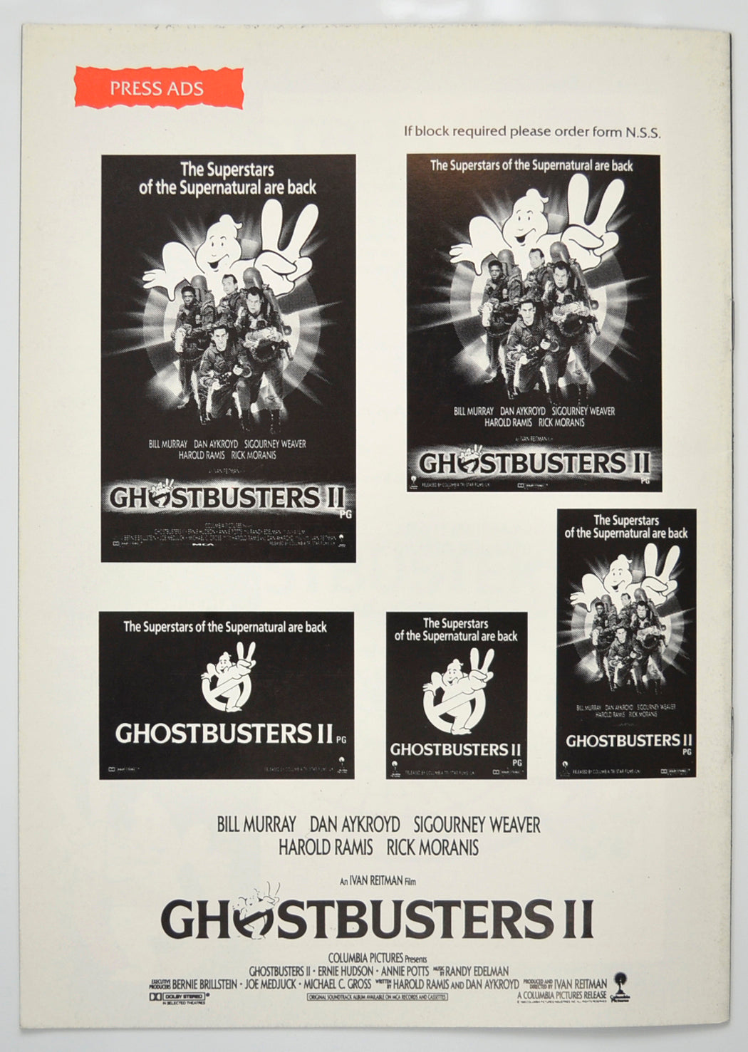 GHOSTBUSTERS II Cinema Exhibitors Campaign Pressbook - BACK