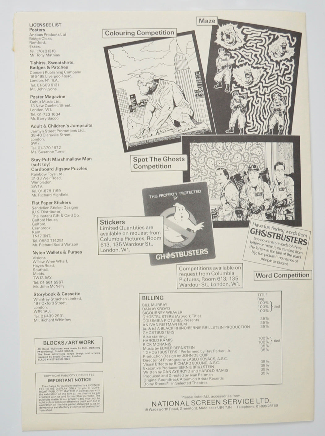 GHOSTBUSTERS Cinema Exhibitors Campaign Pressbook - BACK