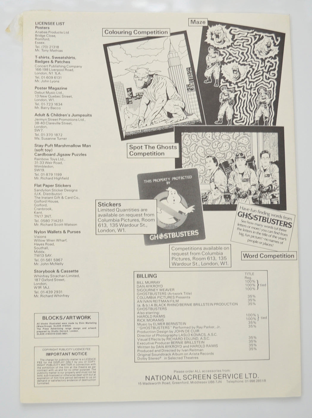 GHOSTBUSTERS Cinema Exhibitors Campaign Pressbook - BACK