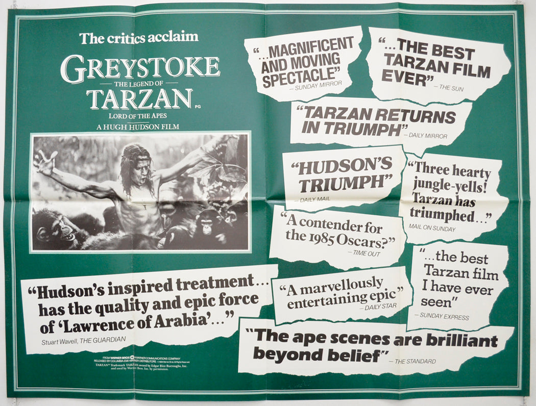 Greystoke : The Legend Of Tarzan (Reviews Version) Original Quad Poster - Film Poster - Movie Poster