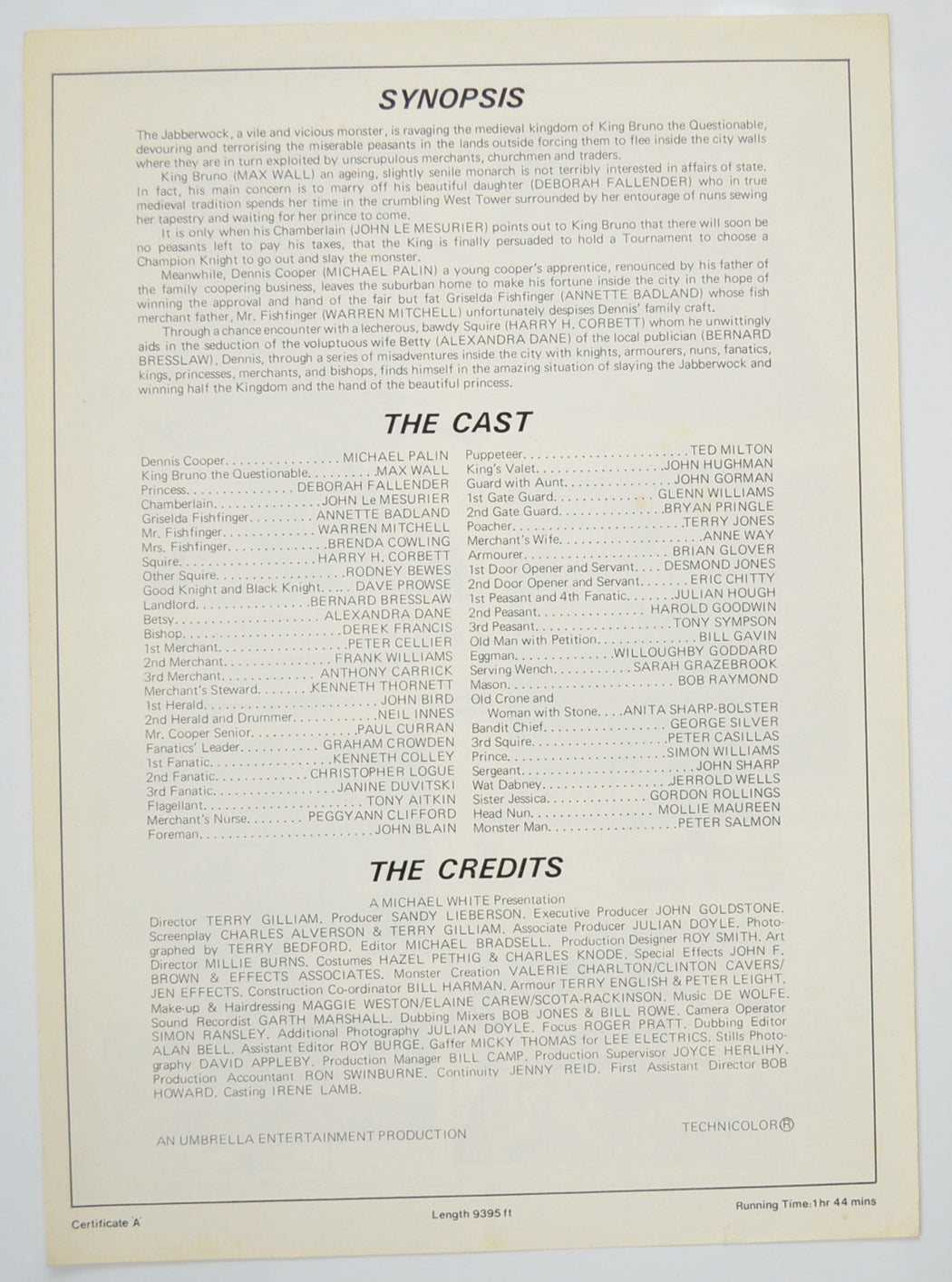 JABBERWOCKY Cinema Exhibitors Campaign Pressbook - BACK