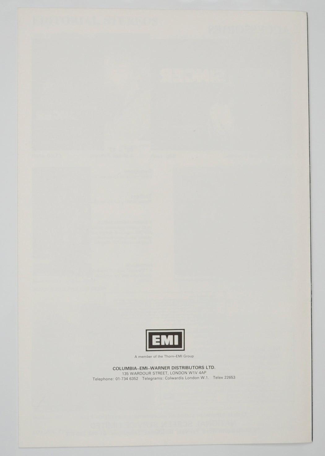 THE JAZZ SINGER Cinema Exhibitors Campaign Pressbook - BACK