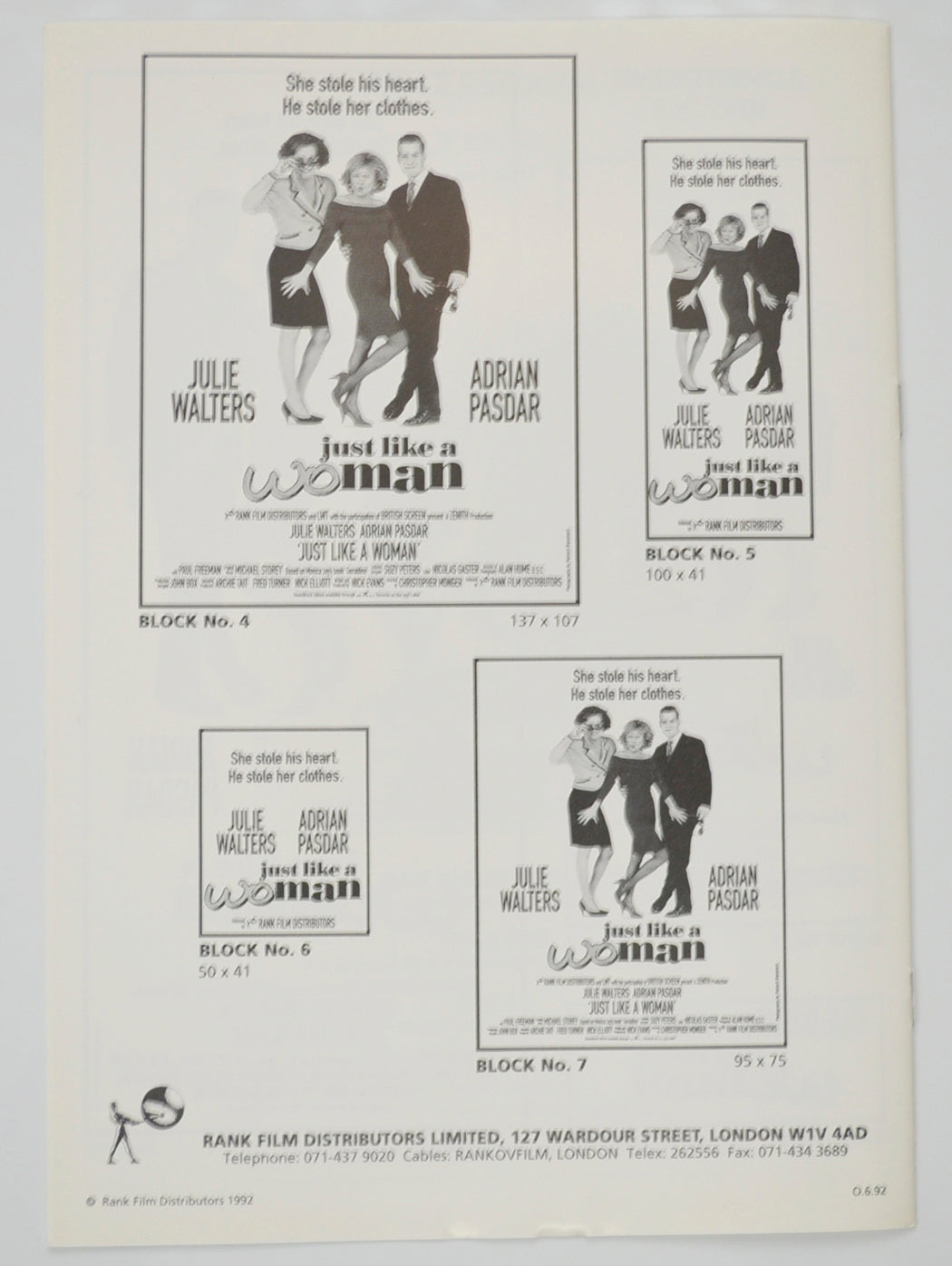 JUST LIKE A WOMAN Cinema Exhibitors Campaign Pressbook - BACK