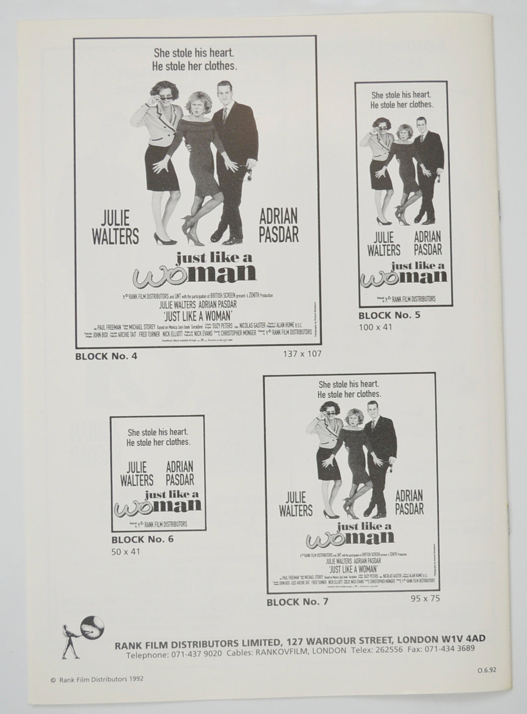 JUST LIKE A WOMAN Cinema Exhibitors Campaign Pressbook - BACK