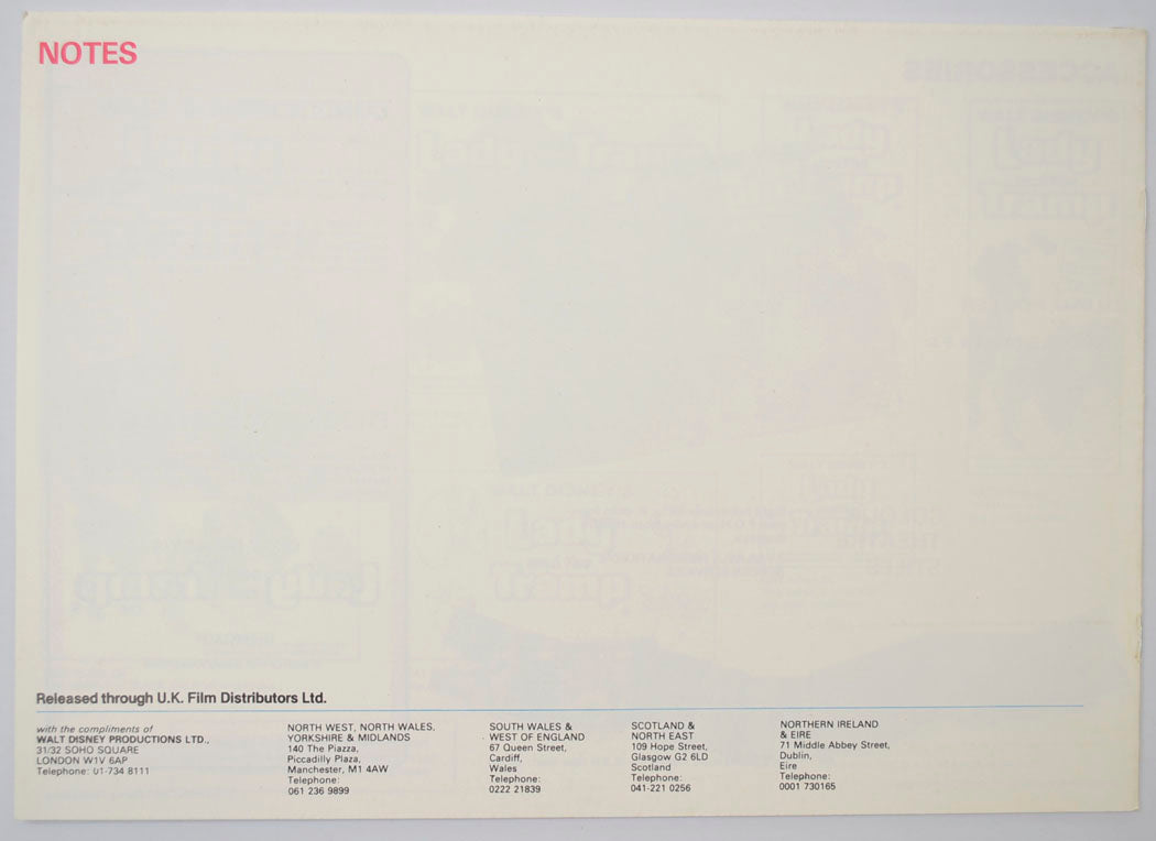 LADY AND THE TRAMP Cinema Exhibitors Campaign Press Book - BACK